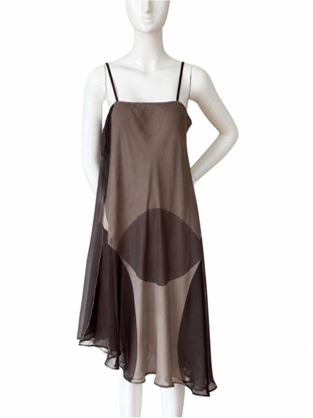 Vintage Max Mara 100% Silk Slip Dress Asymmetrical Brown Beige Color Block IT42